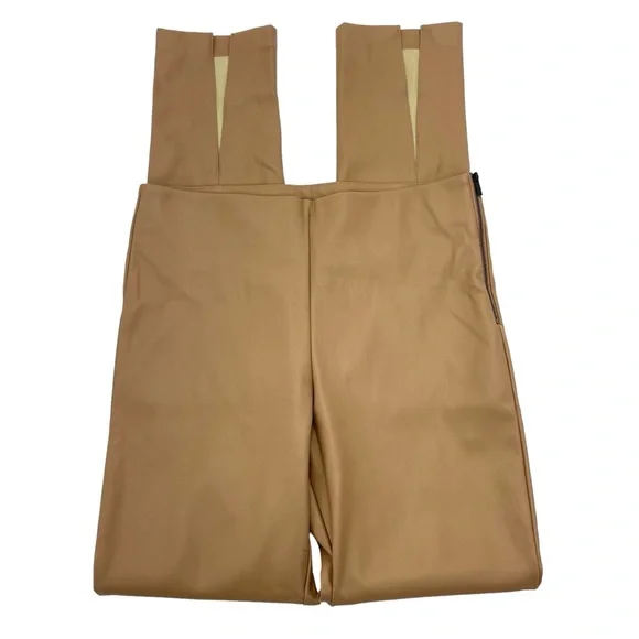 Zara Faux Leather Stretch Pants Large Camel - Picture 3 of 16